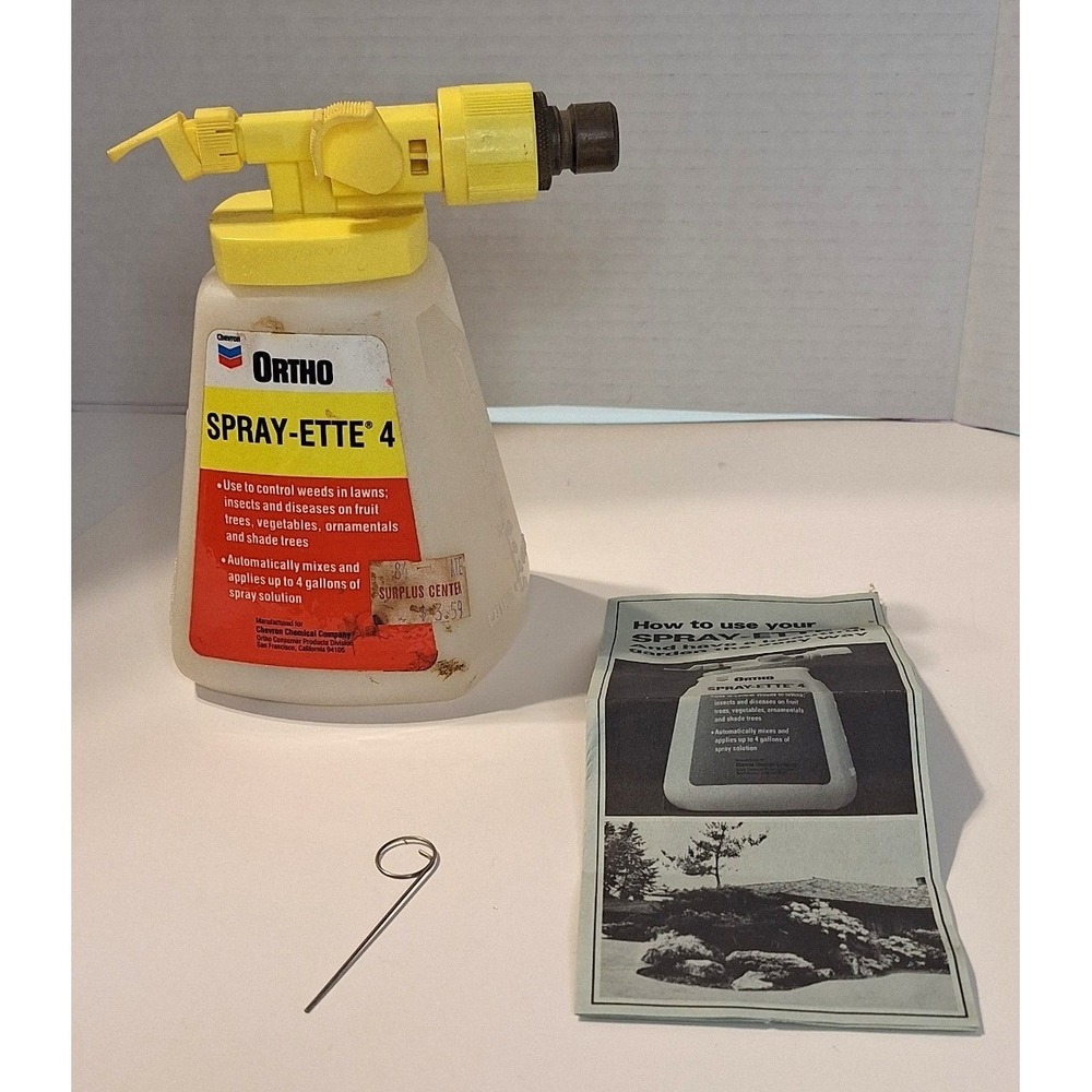 Vintage Ortho Spray-Ette 4 Garden Hose End Sprayer Chevron Chemical Manual Rod